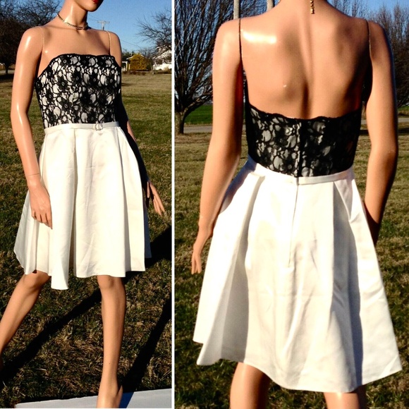 D. Tutura~Gather & Gown* Lace/Satin Mini Bridal Prom Party Dress Blk/Ivory~10 - Picture 4 of 11